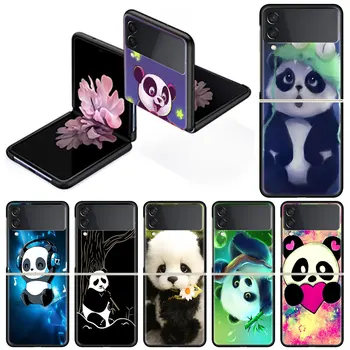 Lüks samsung kılıfı Galaxy Z Flip 4 3 5G Siyah sert telefon Kılıfları Moda arka kapak ZFlip Funda Sevimli Karikatür Hayvan Panda
