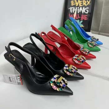 Lüks Sandalet Kadın Ayakkabı Tasarımcıları Seksi Yüksek Topuklu Kadın Pompaları Sivri Burun Taklidi Bayan Ayakkabıları 2023 Yeni Zapatos De Mujer