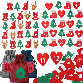Merry Christmas Advent Takvimi 24 Numarası Keçe Geri Sayım Takvim Sticker Noel Dekor DIY Hediye ambalaj Etiketi