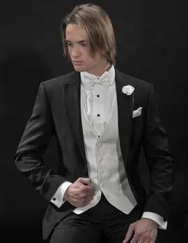 Moda Doruğa Yaka Terno Masculino 2020 Yeni Stil Yüksek Kaliteli Terzi Ceket Erkek Takım Elbise Slim Fit Siyah Takım Elbise Beyaz Yelek Kravat