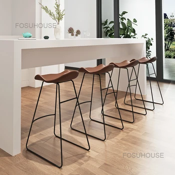 Modern Basit deri bar sandalyesi s Eğlence Yüksek bar tabureleri ev mutfak mobilyası İskandinav yüksek bar sandalyesi Lüks Arka Bar Taburesi U