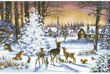 Noel Ahşap Karnaval Gece Hayvanlar Çapraz Dikiş Kitleri En Kaliteli 14CT Beyaz kanvas Nakış DIY El Yapımı İğne Ev Dekor