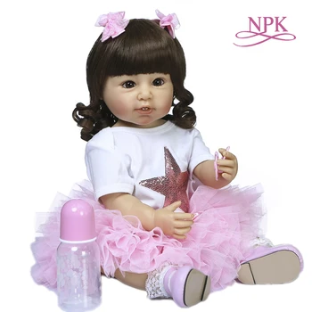 NPK 55 CM kız toddler prenses bebe bebek reborn pembe elbise tam vücut silikon esnek gerçekçi gerçekçi bebek su geçirmez