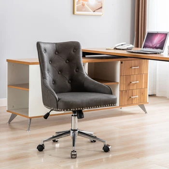 Ofis Masası Koltuğu Orta Geri Modern PU Deri bilgisayar sandalyesi Döner Yüksekliği Ayarlanabilir Sandalye Tekerlekler ve Metal Taban
