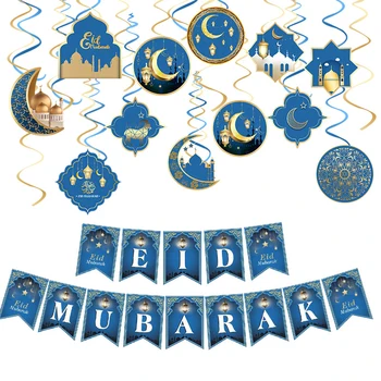 Ramazan bayramı partisi Asılı Spiral Garland Eid Mubarak Swirls Kolye İslam Müslüman Festivali Parti Ramazan Kareem Dekor Ev için