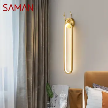 SAMAN Çağdaş Altın Pirinç Duvar Lambası LED 3 Renk Sadece Bakır Yaratıcı iç mekan duvar ışığı Ev Yatak Oturma Odası