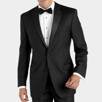 Siyah Düğün Smokin Erkekler için Düz Renk Çentik Yaka Blazer Resmi Balo İş Rahat 2 Parça Takım Elbise Slim Fit Ceket Pantolon
