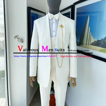 Son Fildişi Jakarlı Takım Elbise Erkekler İçin 2023 Şal Yaka Düğün Takımları Erkekler İçin 3 Parça Setleri İnce Damat Parti Smokin Vestido de Noiva