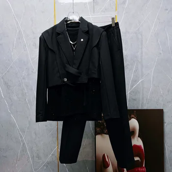 Sonbahar erkek Darkwear Orijinal Ultra Kısa Takım Elbise Moda Yüksek Kaliteli İş Niş Tasarım Yeni Serin Gelgit Pantolon 21Z1250
