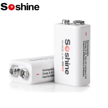 Soshine 6F22 9 V Li-Po şarj edilebilir pil 9 Volt 680mAh 6F22 Lityum Piller 1000 Çevrim Süreleri Duman Mikrofon Kablosuz