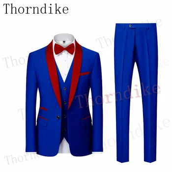 Thorndike Yüksek Kalite Erkekler Resmi Slim Fit Smokin Balo Suit / Erkek Damat Düğün Blazers En Iyi Adam Seti Ceket Yelek Pantolon