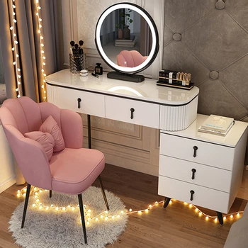 Yatak odası Organizatör makyaj masası Lüks Beyaz Ayna Köşe İskandinav Modern Tuvalet Masası Çok Fonksiyonlu Mobil Komodin Mobilya