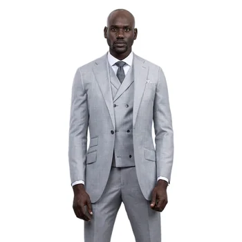Yeni Gri Katı Erkek Takım Elbise Slim Fit 3 Parça Düğün Parti Blazer Pantolon Yelek Seti / Erkek Giyim Düzenli Fit Ceket Kostüm Homme