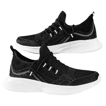 Yeni Nefes Örgü Erkek Spor Ayakkabı Boyutu 46 47 Beyaz Siyah üzerinde Kayma koşu ayakkabıları Erkek Spor Ayakkabı Rahat Konfor spor ayakkabılar Adam için