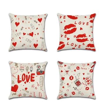 Yeni Tatil Dekorasyon Çift Yastık Kılıfı Kırmızı Aşk Öpücük Kamera Keten Baskı PinkThrow Yastık Dekoratif Yastıklar