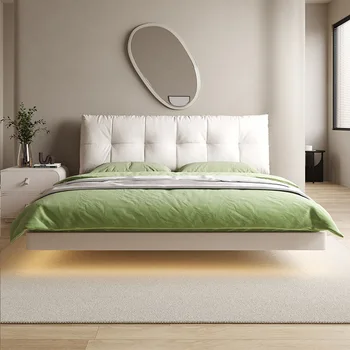 Yüzyıl ana ışık lüks basit deri yatak yatak odası süspansiyon yatak Modern basit Net kırmızı tırtıl ana yatak odası yeni yatak
