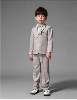 Çocuk Blazer Yakışıklı Beyler Iki Düğme Çentik Yaka Çocuk Takım Elbise Moda Smokin Özel Homme (Ceket + Pantolon + Papyon + Yelek)